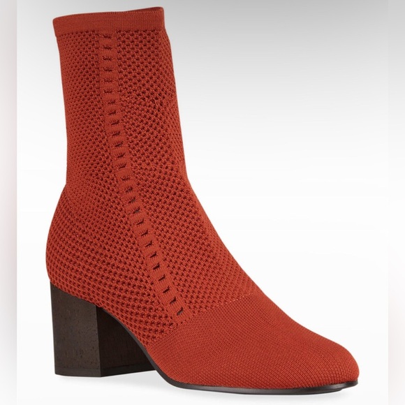 Eileen Fisher Choice Mesh Knit Ankle Boots Women's 8 Rust Slip On Wood Heel - Picture 3 of 12